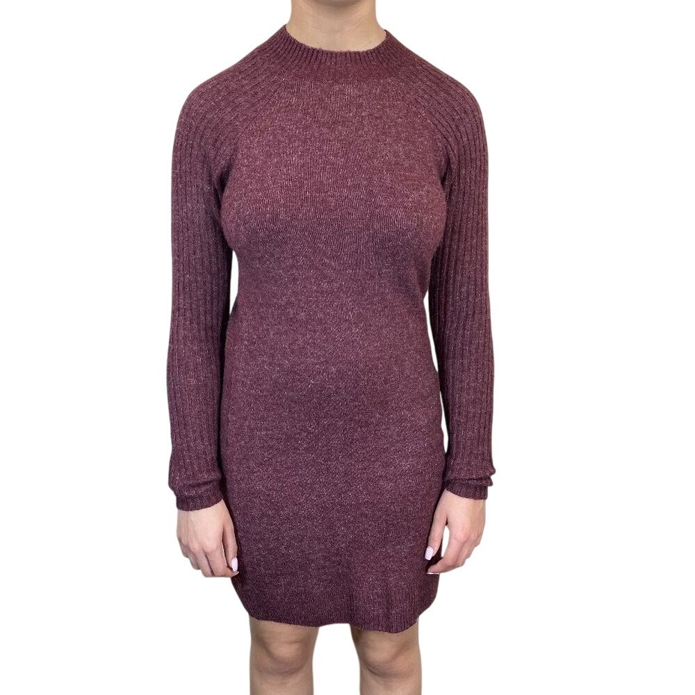 Abercrombie & Fitch‎ Womens Small Burgundy Marl Ribbed Sleeve Mock Neck Dress